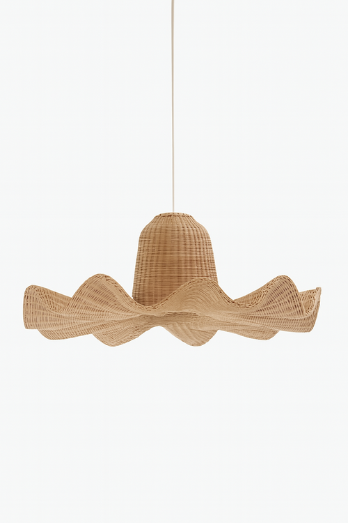 Handcrafted Wave Rattan Pendant Light – Sculptural Natural Fiber